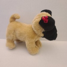 Pug Dog Girl Brown Black Plush Stuffed Animal Toy 7" with Bow Curly Tail