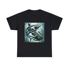 Unisex Adult T Shirt Predator's Plunge Great White Shark VS Crocodile Fight