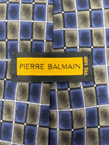 Pierre Balmain Paris Couture Vintage 100% Silk Lot of 2 Ties USA Blue Red Gray - Picture 6 of 10