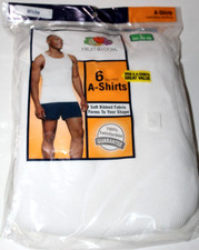 Fruit of the Loom Men's White 6-Pk A-Shirts Ribbed Tank Top S-M