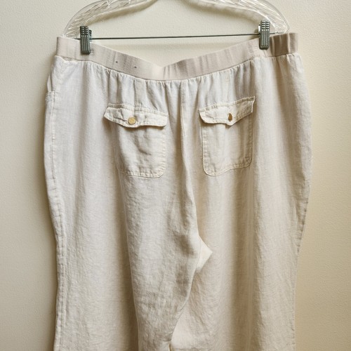 JM Collection Pants Womens 16W Off White Linen Beach Minimalist Coastal Resort - Picture 7 of 17