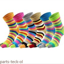 5 Pairs Five Finger Toe Soft Striped Sport Casual Classic Cotton Women Socks 5-9