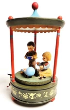 ANRI Wooden "RAINDROPS Keep Folling" Swiss Thorens Movements Rotating Music Box