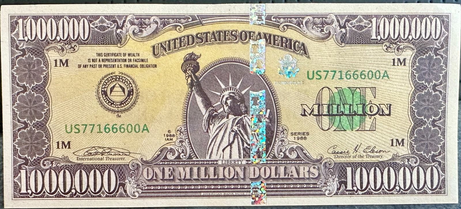US One Million ($1,000,000) Dollar Bill Banknote - Realistic Novelty ...