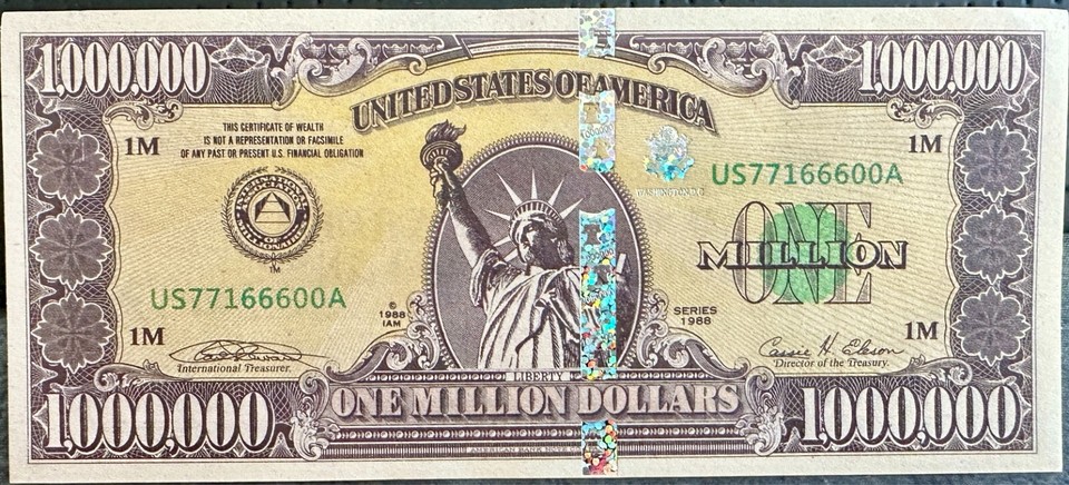 US One Million ($1,000,000) Dollar Bill Banknote - Realistic Novelty ...