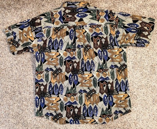 80s/90s Van Heusen Custom Club International Abstract Print Shirt Men's L *WOW!* - Picture 7 of 7