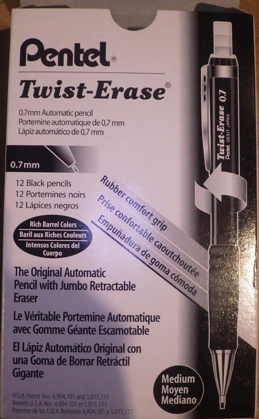 2 Pentel® TwistErase Mechanical Pencils, 0.7 mm, Black Barrel QE517A