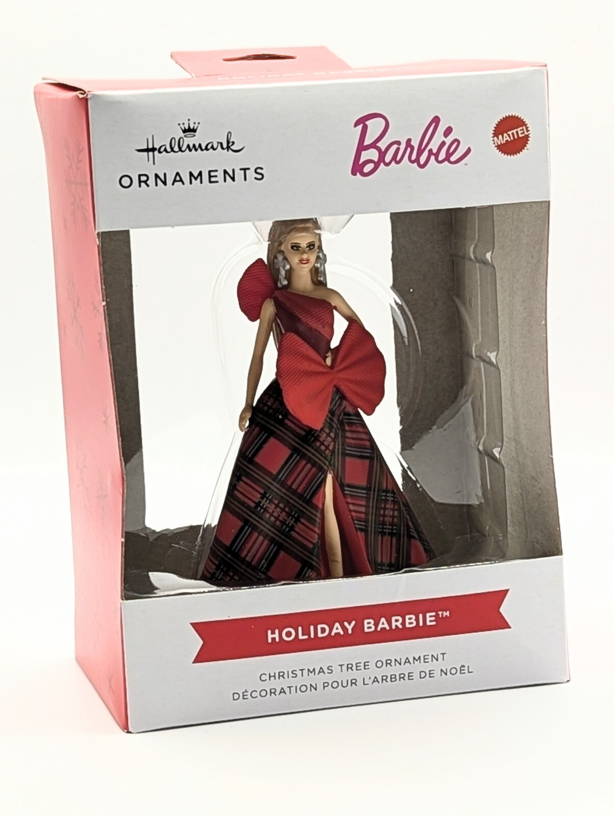 2024 Hallmark Mattel Holiday Barbie Plaid Red Dress Christmas Ornament with Box  