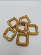 Set Of 6 Vintage Lucite Marbella Golden Tan 2" Square Macrame Rings Craft Rings