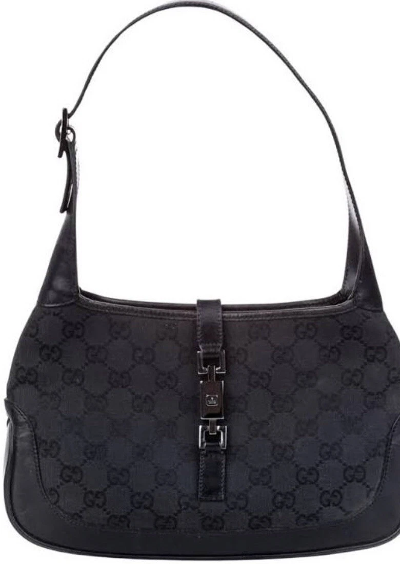 GUCCI Jackie O Hobo Handbag Authentic GG monogram black canvas