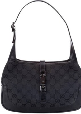 GUCCI Jackie O Hobo Handbag  Authentic GG monogram black canvas/ lthr  gunmetal