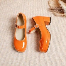 Womens Round Toe Block Heel Shiny Patent Dress Mary Janes Pumps Shoes Girls 2025