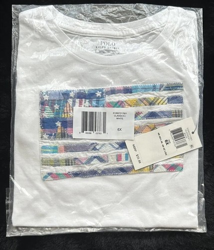 New POLO Ralph Lauren QUILTED Abstract USA FLAG Girls T-SHIRT Madras Plaid Sz 6X - Picture 3 of 9