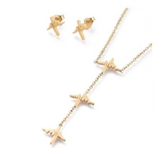 Heartbeat Stainless Steel Set Pendant Necklace Earrings Lobster 20" Z788