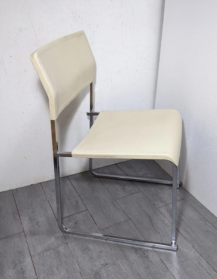 Винтажный хромированный боковой стул Krueger — середина века модерн — совсем белый - Изображение 4 из 4