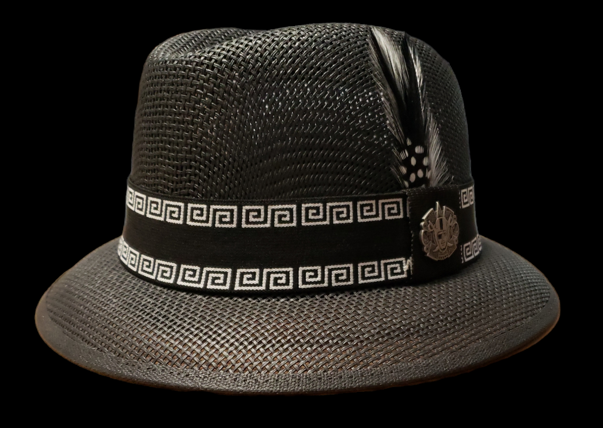 Mens Black Aztec Raiders center crease Lowrider hat fedora Derby