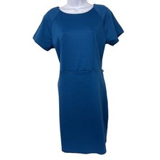 New Covington Dress Women's Petite MP Short Sleeve Shift Blue Knee Length NWT