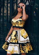 🔝SALE! 🔝Naomi Women`s Set Short Lace Top Princess Skirt Black White Gold Dress