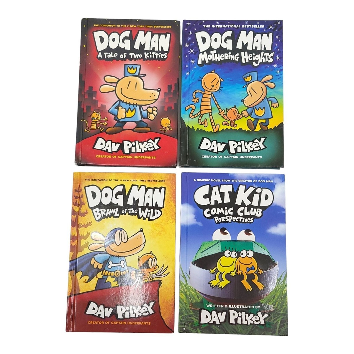 Dog Man Cat Kid Hardcover Books Dav Pilkey Scholastic Lot Of 4 | eBay