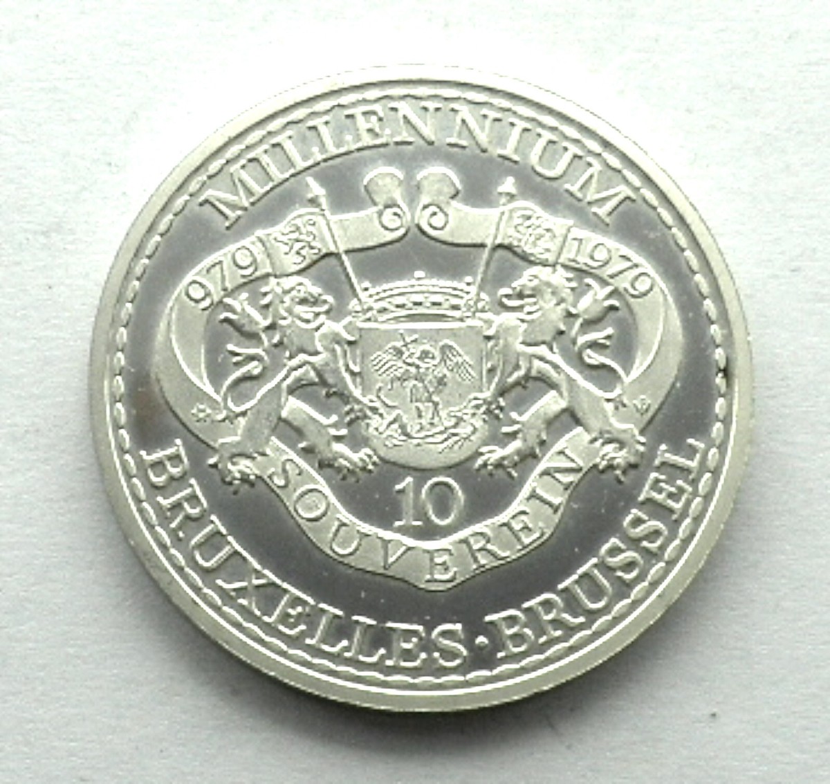 BELGIUM BRUSSELS 10 SOUVEREIN 979-1979 MILLENIUM UNC Silver 30mm