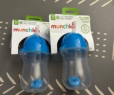 Munchkin Any Angle Click Lock Weighted Flexi Straw Trainer Cup,10oz, 2-Pack,blue
