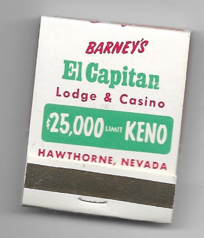 Barney's El Capitan Lodge Casino Unused Front Striker Matchbook Hawthorne Nevada