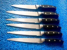Set Of 6 Serrated & Straight Blades Steak Knifes Preowned •