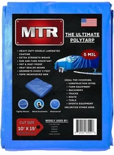 MTR 5 Mil Ultimate Poly Tarp 10ft X 15ft Blue Tarp Heavy Duty Tarp Water Proof