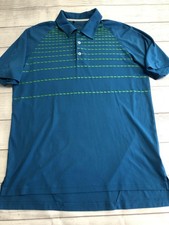 Adidas Polo Shirt Mens Large Blue Green Striped ClimaCool Golf Performance
