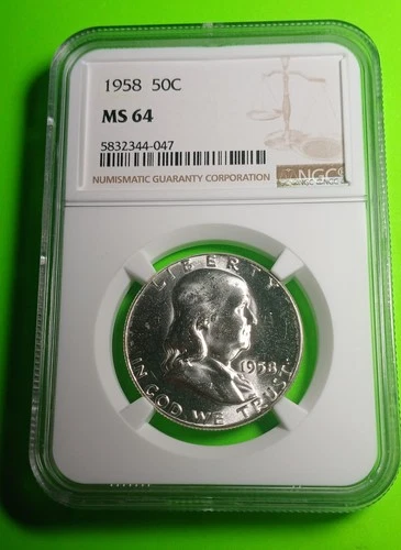 1958 MS 64 50C FRANKLIN HALF DOLLAR NGC US .90 SILVER COIN VERY NICE FRANKLIN!!!