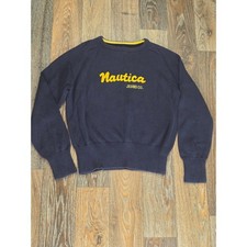 Vintage 90s Nautica Jeans Co Womens M Navy Blue Yellow Embroidered Logo Sweater