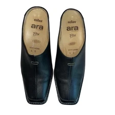 Ara Relax Flex Echt Leder Black Leather Mules Square Toe Block Heels Sz 6.5 US