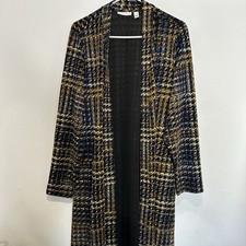 Susan Graver Open Cardigan Medium Black Blue Brown Pockets Long Sleeve Stretch