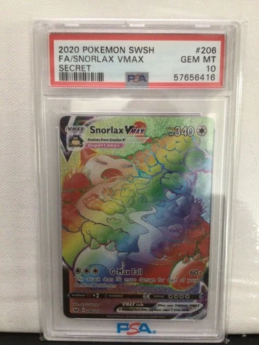 2020 POKEMON SWSH FA SNORLAX VMAX SECRET #206 PSA 10