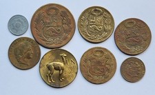 Vintage Peru Coins 1935-1966 -- 8 coins: 1  Centavo to 1 Sol