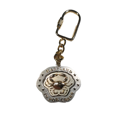 Maryland Is For Crabs Spinner Keychain Silver And Gold tone Classic Souvenir