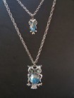 Vintage Faux Turquoise Mama & Baby Owl Double Strand Necklace — photo 1