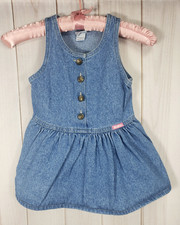 Vintage 2T OSHKOSH B'GOSH 2 Y Blue Denim Vestback Overall Dress Jean Baby Girls