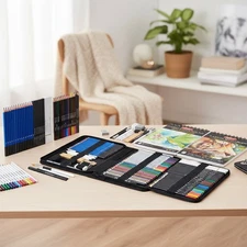 80 Piece Drawing Set with Sketchbook & Watercolor Pad - Christmas Ready