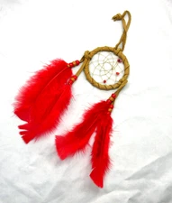 Native American Dream Catcher, Red 3" DreamCatcher, Cherokee Made, COA #DC3-6