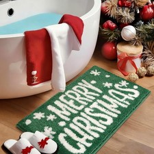 Christmas Bath Mat Green Bathroom Rugs Extra Soft Absorbent NonSlip 31x20 In