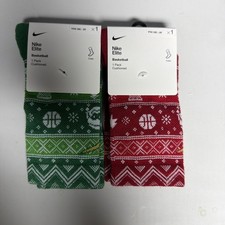 Christmas 2 Pairs Nike Elite Socks Youth 10C-3Y Red And Green Crew Basketball