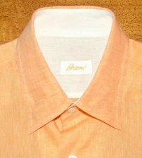 Brioni Italy M 100% Linen tangerine orange long sleeve summer casual shirt p3j7