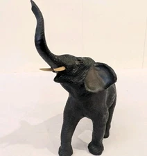 Vintage Spelter/Cast Metal Elephant Figurine Trunk Up 5" Green Patina Good Luck