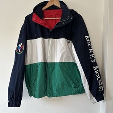Vintage Disney Mickey Mouse Reversible Hooded Bomber Jacket L Colorblock Y2K