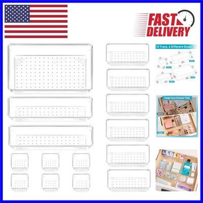 Elegant and Functional 15 Piece Clear Drawer Organizers - Total Clutter Control