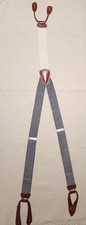 TRAFALGAR Vintage Men's Silk Blue White Suspenders Leather Braces