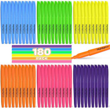 180 Pack Highlighters Assorted Colors Bulk - Chisel Tip No Bleed Dry-Quickly Mar