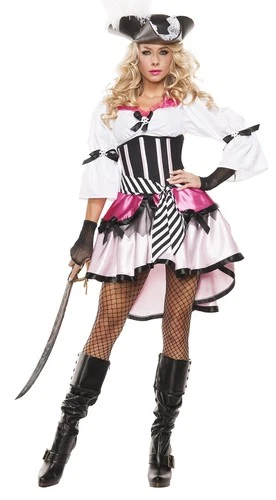 Fantasy Pirate Costume Pink White Women’s Large Halloween Outfit Adventure