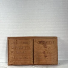 Vintage Primitive PHand Crafted Wood Bible With 2 Verses With Carved Words
